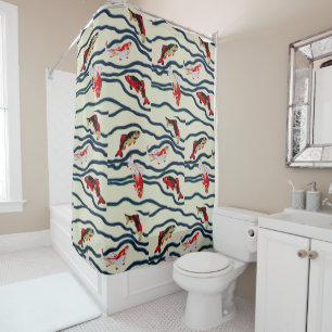 Art Deco Colorful Carp Swimming Navy Decor Shower Curtain