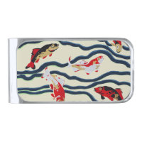 Art Deco Colorful Carp Swimming Navy Decor