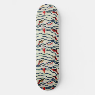 Art Deco Colorful Carp Swimming Navy Decor Skateboard