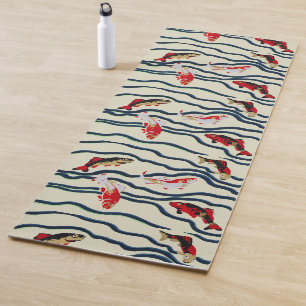 Art Deco Colorful Carp Swimming Navy Decor Yoga Mat