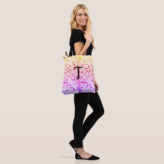 Art Deco Colorful Circles Monogrammed Tote Bags (On Model)