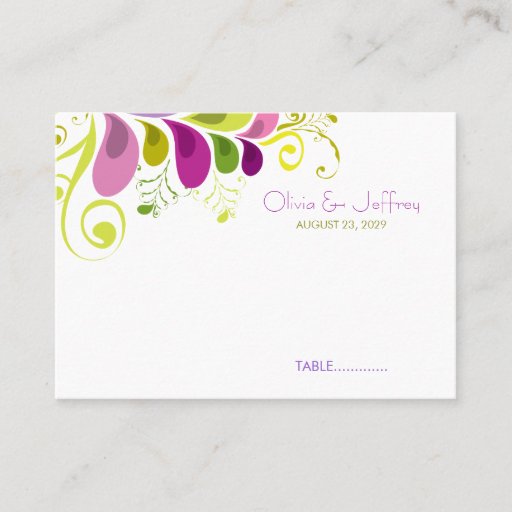 Customizable Art Deco Colorful Floral Leaves Wedding Place Card Business Cards