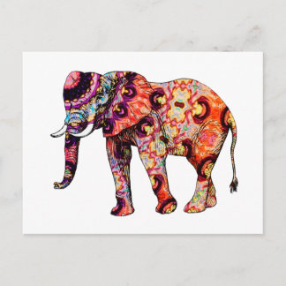 Art Deco Colorful Psychedelic Elephant Postcard