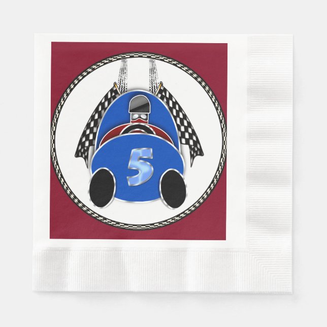 Art Deco Comic Style Blue Race Car Napkins (Front)