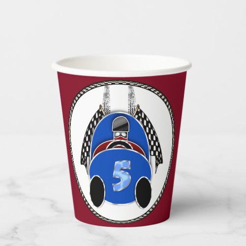 Art Deco Comic Style Blue Race Car Paper Cups