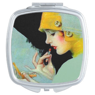 Art Deco cigarette case, lipstick and compact, mirror . - Talking