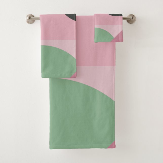 Art Deco Composition Pink and Green #1 Bath Towel Set (Insitu)
