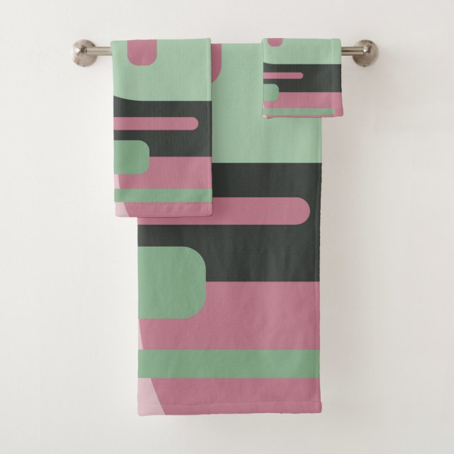 Art Deco Composition Pink and Green #2 Bath Towel Set (Insitu)