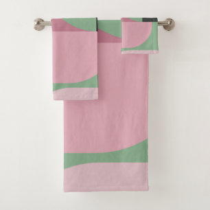 Art Deco Composition Pink and Green #5 Bath Towel Set