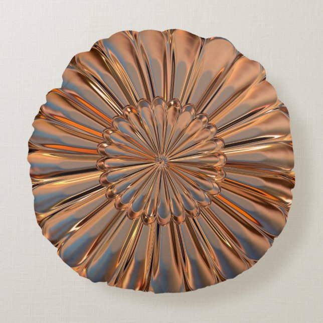 Art deco copper and black fan shell design round pillow (Front)