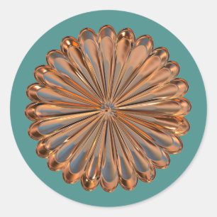 Art deco copper and teal fan shell design classic round sticker
