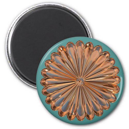 Art deco copper and teal fan shell design magnet