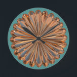 Art deco copper and teal fan shell design round clock<br><div class="desc">Art deco fan,  shell flower design in copper and teal.</div>