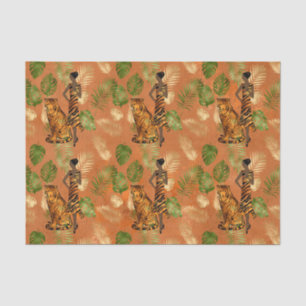Art Deco Copper Green Gold Tiger Lady Tissue Paper