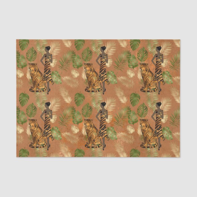 Art Deco Copper Green Gold Tiger Lady  Tissue Paper (Front)