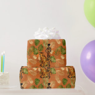 Art Deco Copper Green Gold Tiger Lady  Wrapping Paper
