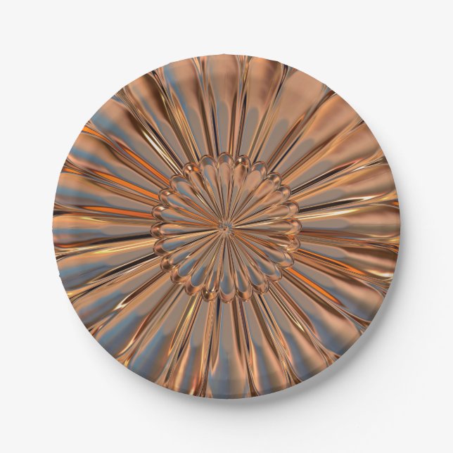 Art deco copper metallic look  fan shell flower paper plates (Front)