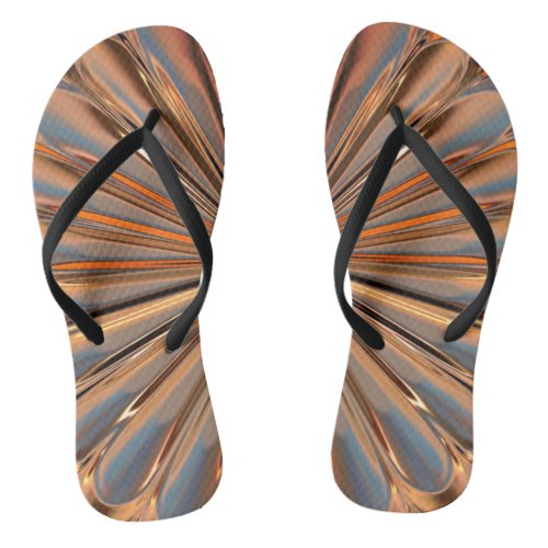 Art deco copper metallic look fan shell vintage flip flops