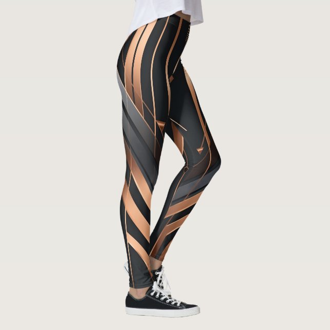 Art Deco Copper & Silver Geometric Design Leggings (Right)