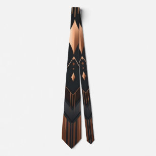 Art Deco Copper & Silver Geometric Design Neck Tie