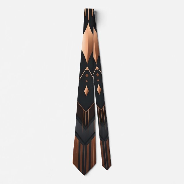Art Deco Copper & Silver Geometric Design Neck Tie (Front)