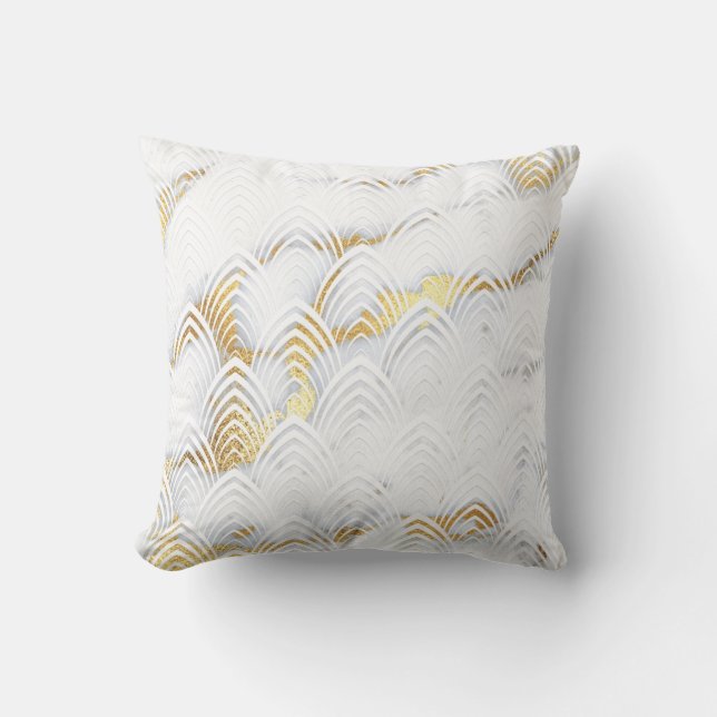 Art Deco Copper White Gray Gold Glitter Marble Throw Pillow (Front)