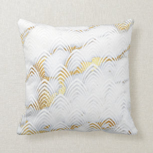 Art Deco Copper White Gray Gold Glitter Marble Throw Pillow