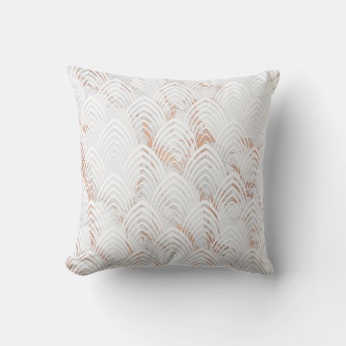 Art Deco Copper White Rose Gold Glitter Marble Throw Pillow