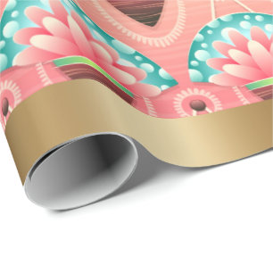 Art deco coral pink flower wrapping paper