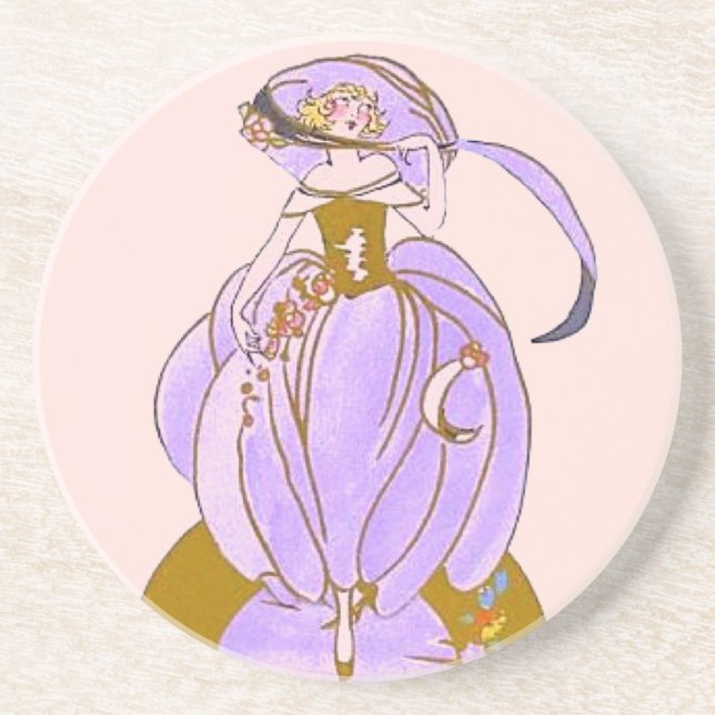 Art Deco Costumed Lady Drink Coaster (Front)