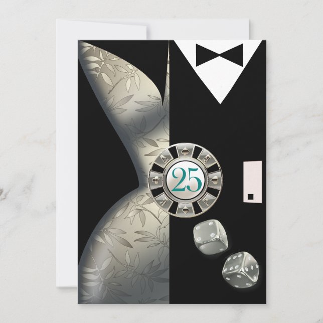 Art Deco Couple 25th Anniversary | silver Invitation (Front)