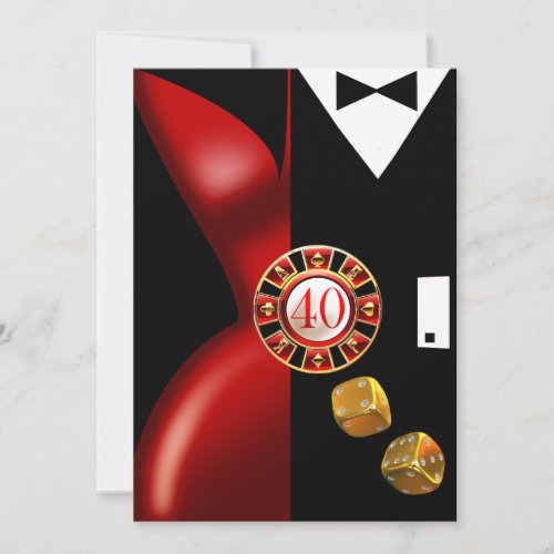 Art Deco Couple 40th Birthday Party  red black Invitation