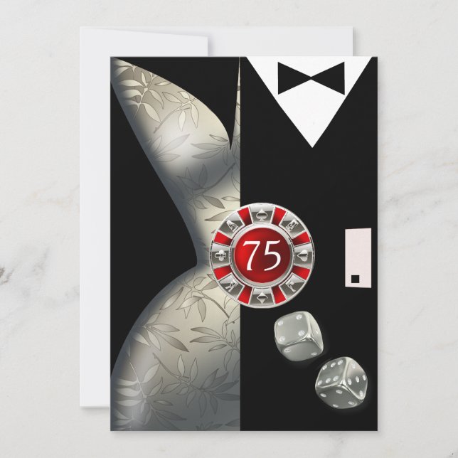 Art Deco Couple 75th Birthday Party | red black Invitation (Front)