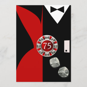 Art Deco Couple 75th Birthday Party   red black Invitation