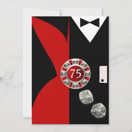 Art Deco Couple 75th Birthday Party  red black Invitation