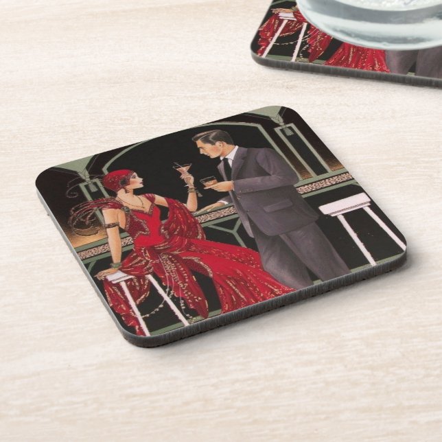 Art Deco Couple Drinks at the Bar Coasters (Left Side)