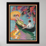 Art Deco Couple in Canoe 1920s Poster<br><div class="desc">1920s,  Colorful,  Art Deco,  Print of Couple in a Canoe  11x14 shown here. Also available in three other sizes including 16x20.</div>