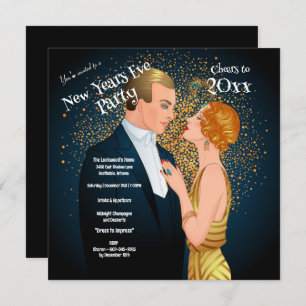Art Deco Couple New Years Eve Party  Invitation