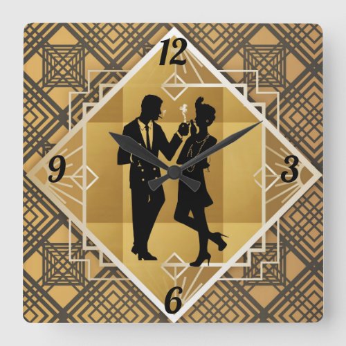 Art Deco Couple Square Wall Clock