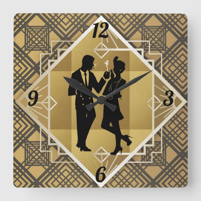 Art Deco Couple. Square Wall Clock (Front)