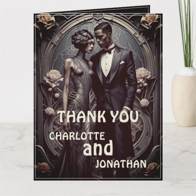 Art Deco Couple with Floral Frame Card (Front)