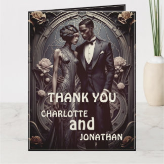 Art Deco Couple with Floral Frame Card