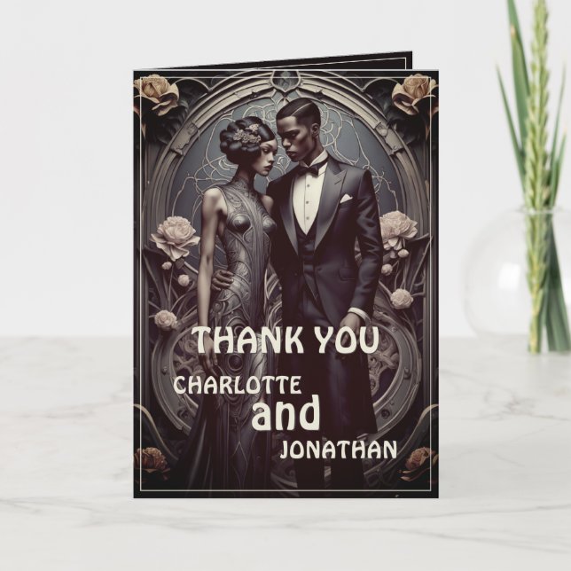 Art Deco Couple with Floral Frame Card (Front)