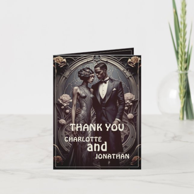 Art Deco Couple with Floral Frame Card (Front)