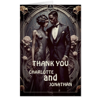Art Deco Couple with Floral Frame Card