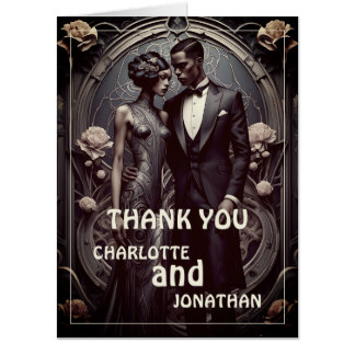 Art Deco Couple with Floral Frame Card