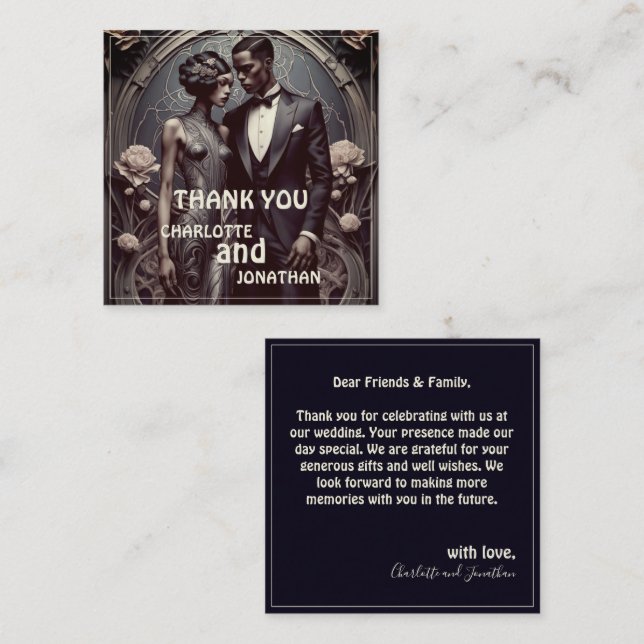 Art Deco Couple with Floral Frame Note Card (Front/Back)