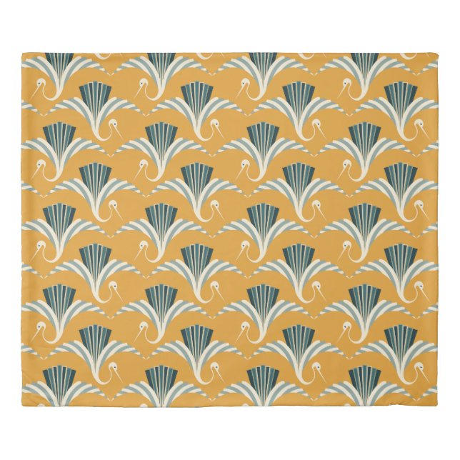 Art Deco Crane - yellow background Duvet Cover (Front)