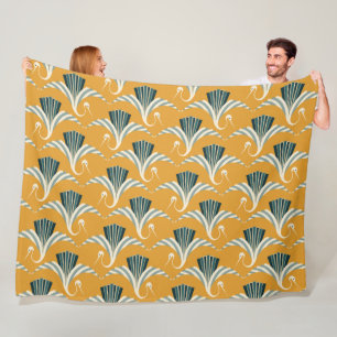 Art Deco Crane - yellow background Fleece Blanket
