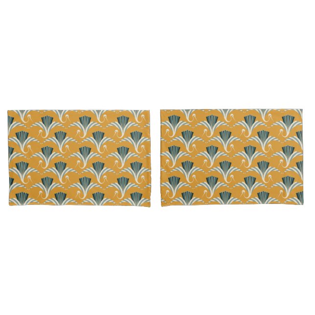 Art Deco Crane - yellow background Pillow Case (Front-Set)